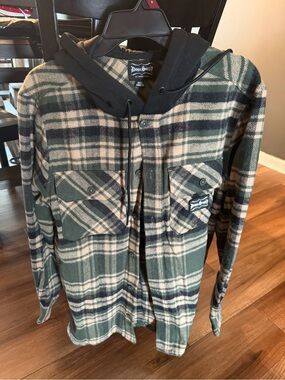 Dogg Supply by Snoop Dogg  Green Plaid Lightweight Hooded Shirt Jacket Sz small